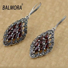 100% real pure 925 sterling silver jewelry elegant Jacinth drop earrings for women all-match best gift free shipping SLS30184