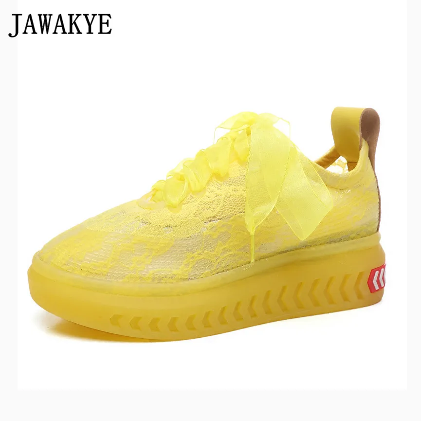 

Lace riband sneakers Female European Fairy casual Shoes Women platform flat heel candy color yellow red spring Summer shoes