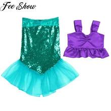 FEESHOW/блестящие хвосты маленькой русалки вечерние праздничные костюмы для маленьких девочек юбка-пачка платье с хвостом, наряды SZ 2-8