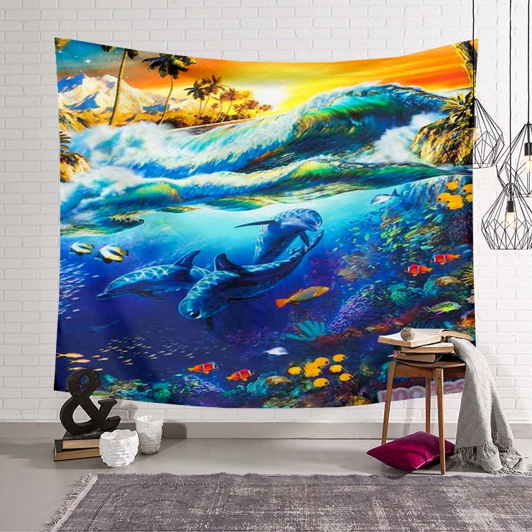 

PLstar Cosmos Cute dolphin colorful animal Tapestry 3D Printing Tapestrying Rectangular Home Decor Wall Hanging New style-1
