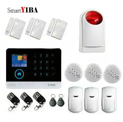 

SmartYIBA wireless WIFI GSM Alarm System GPRS Security Burglar Alarm Apps Control Door/Wireless Smoke Detector Alarm Systems