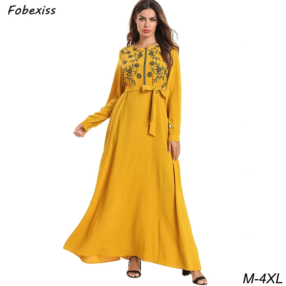 

Muslim Dress Women's Abaya Ramadan Islamic Clothing Dubai Caftan Abaya Turkey Eid Caftan Marocain Islamic Dress Embroidery 2019