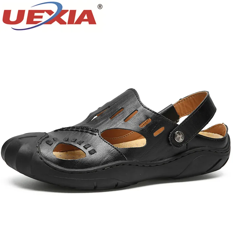 

UEXIA Leather Men Sandals Solid Outdoor Cheap Beach Sandals Anti-collision Toe Brand Casual Men Shoes Zapatos Hombre Sandalia