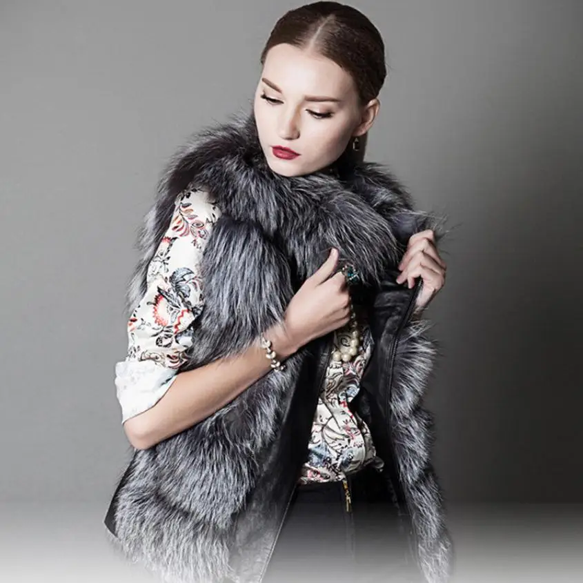 

Womens Short Pu Leather Patchwork Fake Fur Waistcoast Large Size Winter Autumn Female Man-Made Fur Vest Colete Feminino J2992