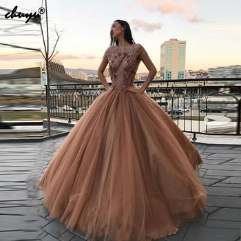 

Ball Gown Evening Dresses Tulle Illusion Lace Islamic Dubai Saudi Arabic Long Evening Gown Prom Dress