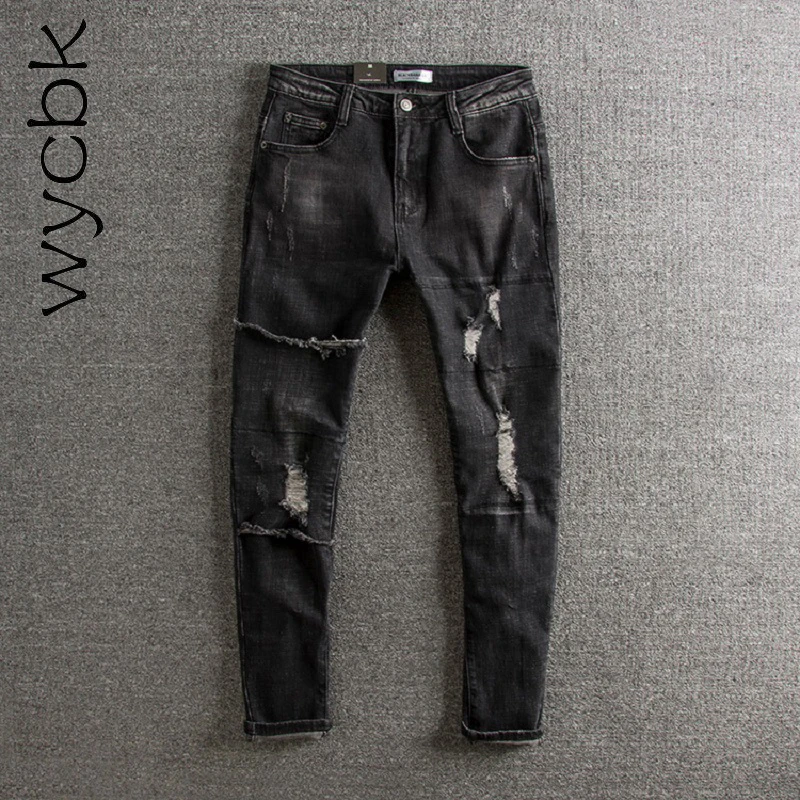 Wycbk 2018 New Fashion Mens Black Skinny Jeans Pants Hip Hop swag men