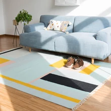 Шерсть ручной работы Ковры геометрический индийский желтый Творческий Chic Ковры в клетку и полоску современный дизайн килим скандинавском стиле