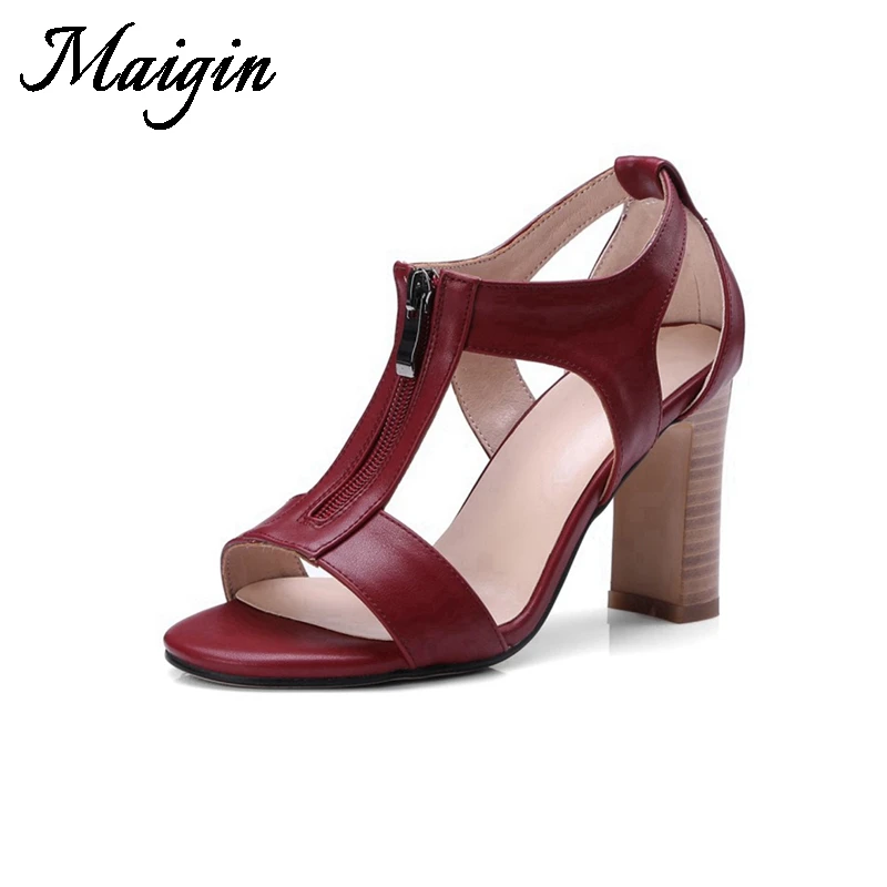 Maigin Summer Block Heels 2018 New Thick Heels Women Sandals Real Open Toe Leather Sandals Comfy Footwear Woman Casual Shoes