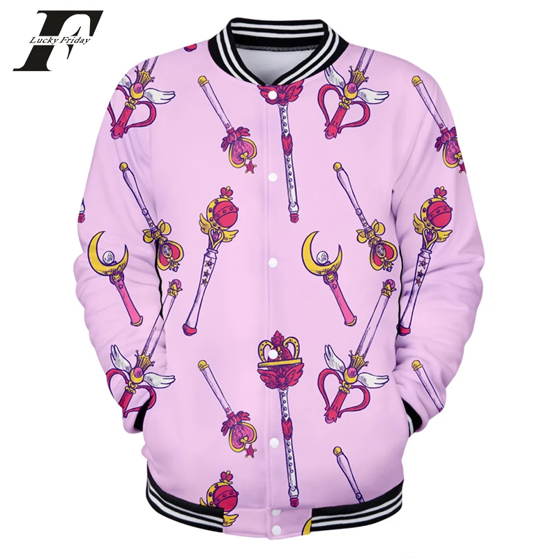 

2019 New Anime kawaii Sailor Moon Sweatshirt 3D Printing Harajuku College Baseball Jackets Cartoon kpop Japan Aesthetics Women