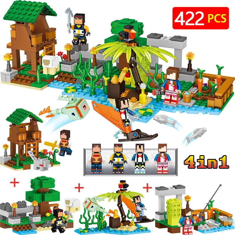 

New Technic My World Building Blocks Seaside Farm Series 4 IN 1 LegoINGLYS Minecrafted DIY Guard Educational Toys For Children