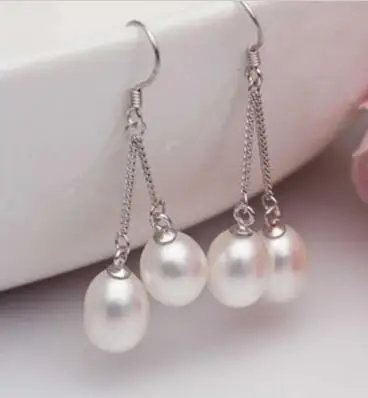 

Free shipping Long Cultured Lady Genuine Real New Wedding Earrings Pearl Dangle Freshwater