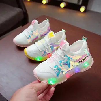 

Children LED Light Shoes New Brand Spring kids Sports Shoes Air mesh Luminous Glowing Girls Sneakers With Light EU 21-30 Shoes