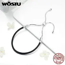 WOSTU, роскошные 925 пробы, серебряные кожаные черные браслеты на шнуровке, модные браслеты, звенья цепи для женщин, модное ювелирное изделие, FIB120