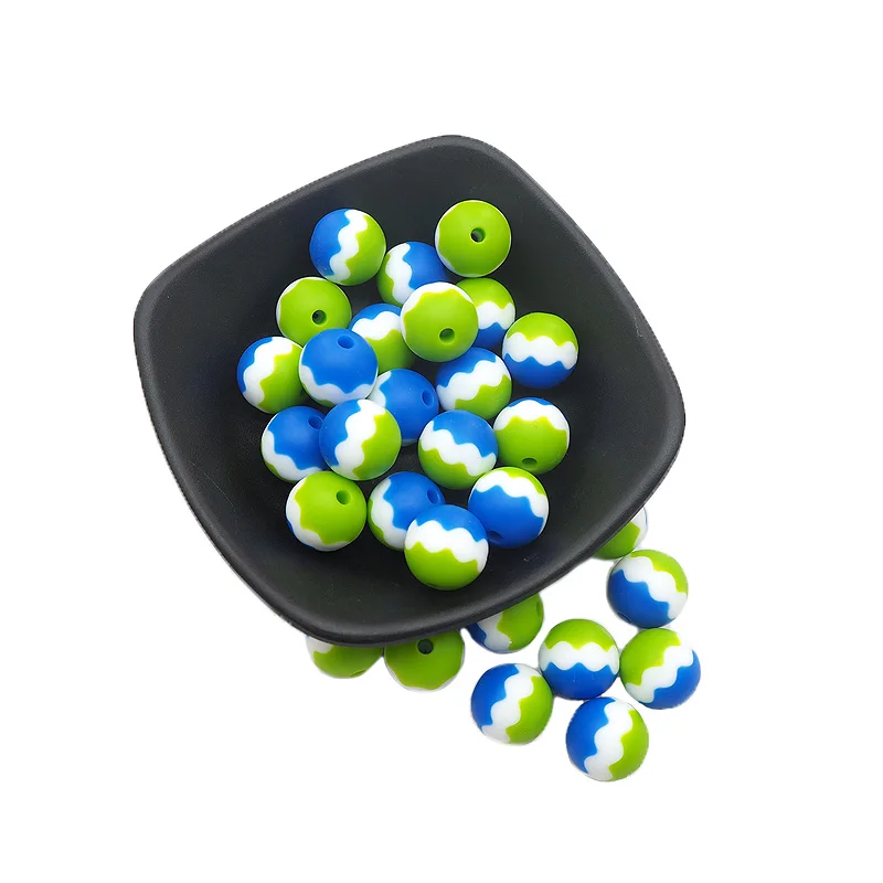 

Chenkai 50PCS BPA Free Silicone Wavy Stripe Beads Baby Teething Bead Food Grade For DIY Infant Soothing Chewable Toys Accessory