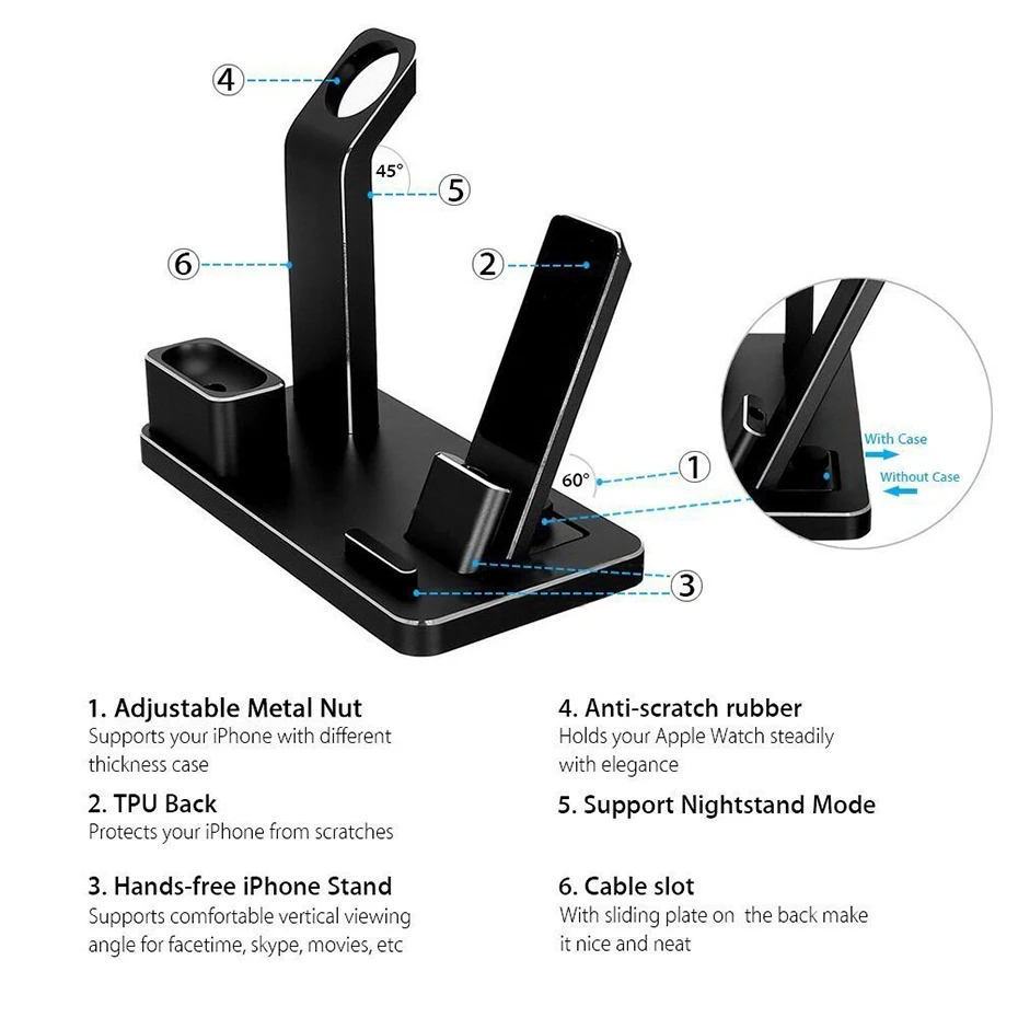 Metal Charger Dock Stand Holder For Iphone Airpods Apple Watch Aluminium Alloy Stand For Iphone X Cable Organizer Station Holder (5)