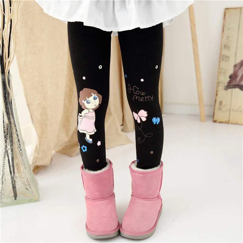 

Girls Leggings Cotton Polyester Winter Warm Plus Velvet Thickening Black Stockings Cartoon Slim Children Trouser Girl Pantyhose