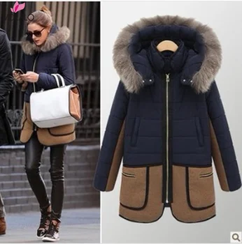 

Korea Style Women Hooded Coat Fur Collar Thicken Warm Long Jacket Female Plus Size 2XL Outerwear Parka Ladies Chaqueta Feminino