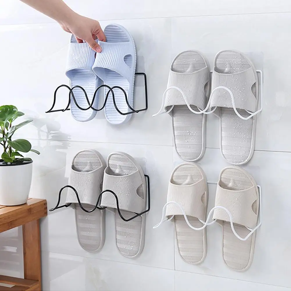 Double Layer Wall Mounted Shoe Slippers Rack Holder Hanging Shelf ...