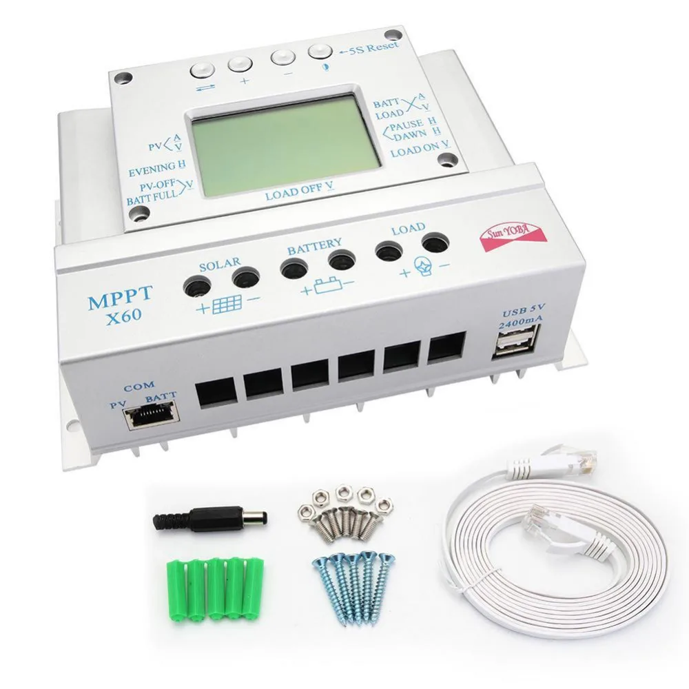 

Sun yoba LCD X60A MPPT Solar Panel Regulator Charge Controller 12V/24V Auto Switch APJ