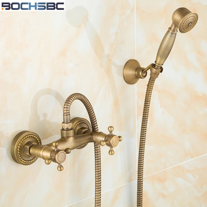 BOCHSBC Full Copper Wall Mounted Shower Set Antique Brass Water Saving