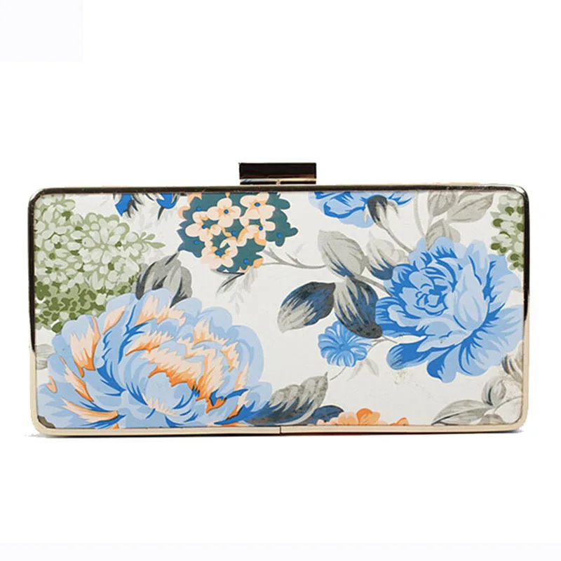 

2016 New Fashion Women Flower Print Flap  Ladies Handbags Chains Shinning Handbags Wedding Party Day Clutch Evening Bags BH528