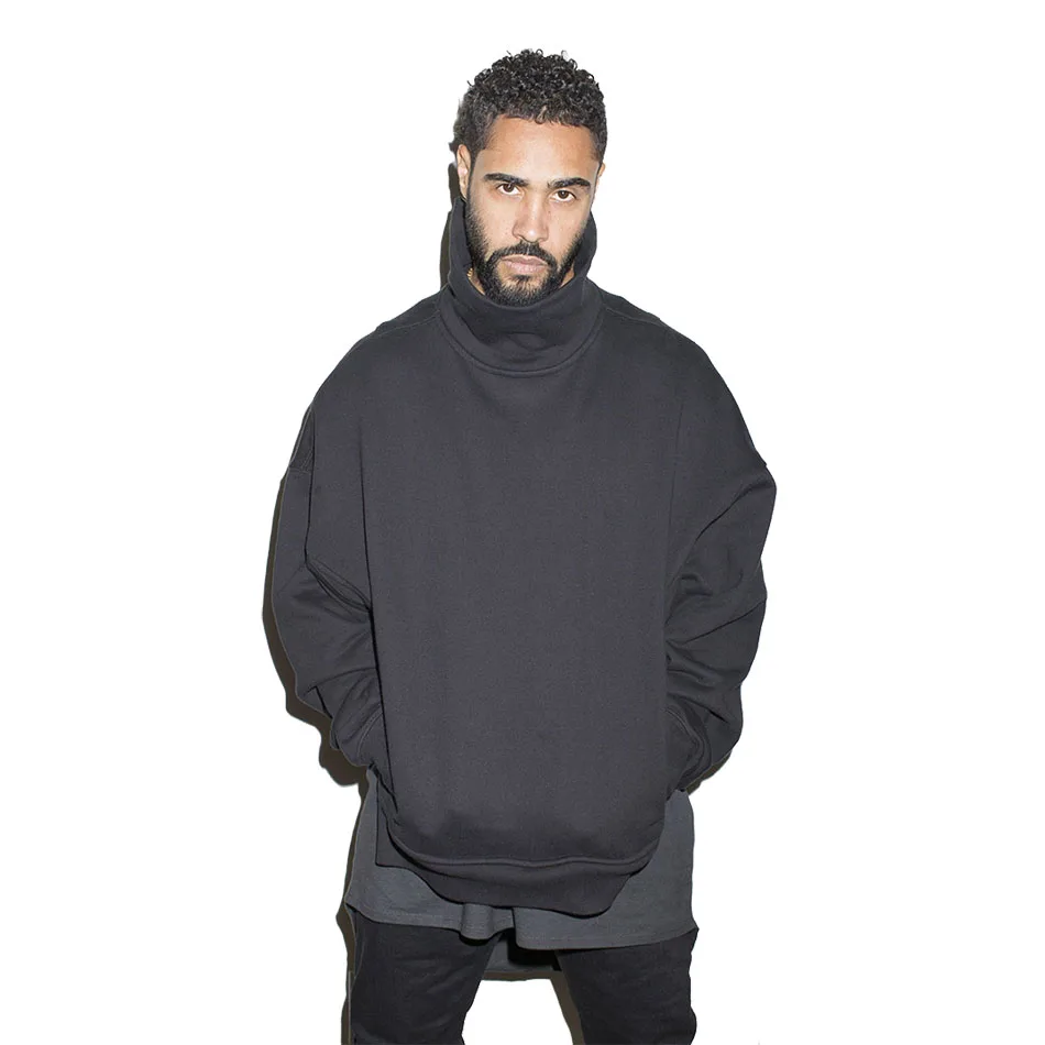 High Collar Terry Pullover Justin Bieber High Street Oversized Back
Zipper Side Split Sweatshirt Mens Hip-hop Urban Clothing