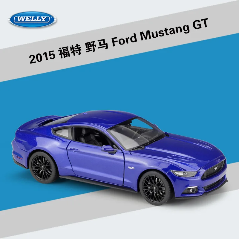 WELLY 1:24 Масштаб литья под давлением высокая моделирующая модель игрушечного автомобиля металлический Ford Mustang GT классические Автомобильные Игрушки из сплава для мальчиков Коллекция подарков - Цвет: Blue