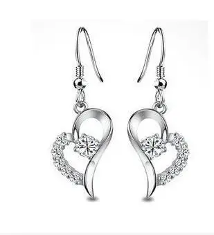 

(30 pcs/lot) Earrings Fashion 2016 Free Shipping New Zircon Earrings Wholesale Heart earrings