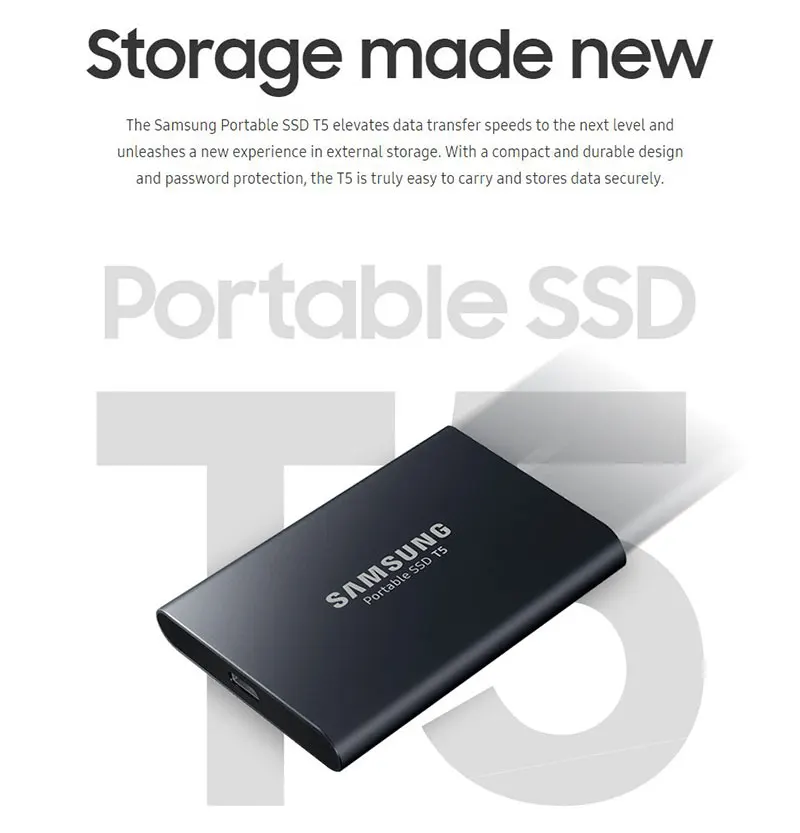 Samsung Внешний SSD T5 250GB 500GB 1 ТБ 2 ТБ внешний твердотельный накопитель портативный HD ssd USB 3,1 шифрование disco duro externo