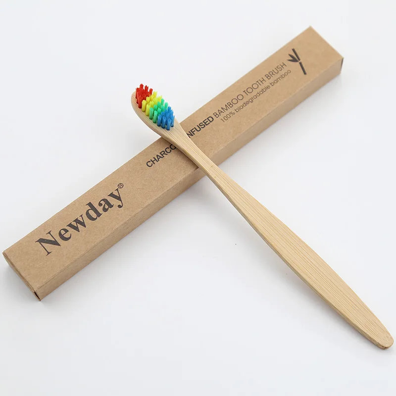 1PCS NEWDAY красочная головка бамбуковая Зубная Щетка Оптом экологическая деревянная Радужная бамбуковая зубная щетка для ухода за полостью рта мягкая щетина - Цвет: 1PCS