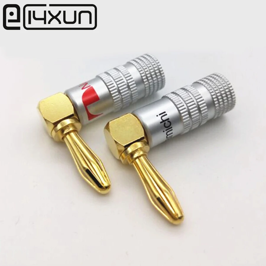EClyxun 2pcs Brass 90 Degree Right Angle 4mm Banana Plug For Video 24K Gold Plated Speaker Adapter Audio Connector | Обустройство