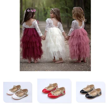 

New Fashion Children Lady Girls Princess Shoes PU Leather toddler baby Low-heel Kids mary jean Shoes Rivets Sneakers