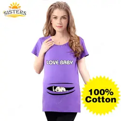 100% хлопковые футболки для беременных Топы беременность для беременных рубашки с ребенком выглядывает Peek-A-Boo для беременных футболка