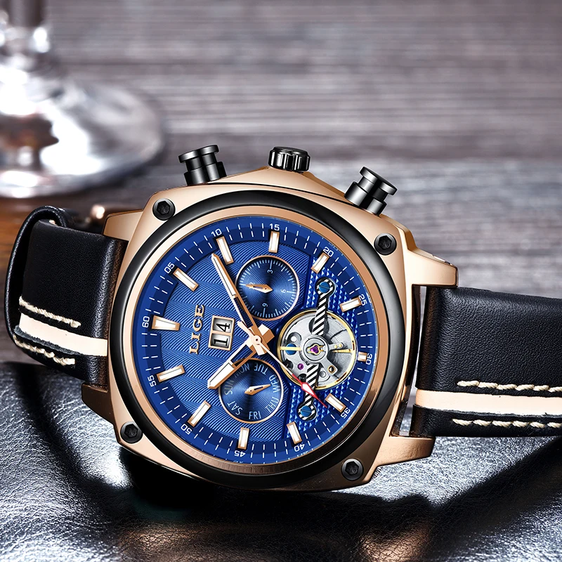 2019 New Year's Gift LIGE Top Brand Luxury Automatic Mechanical Watch Male Business Leather Waterproof Sport Watch Reloj Hombre