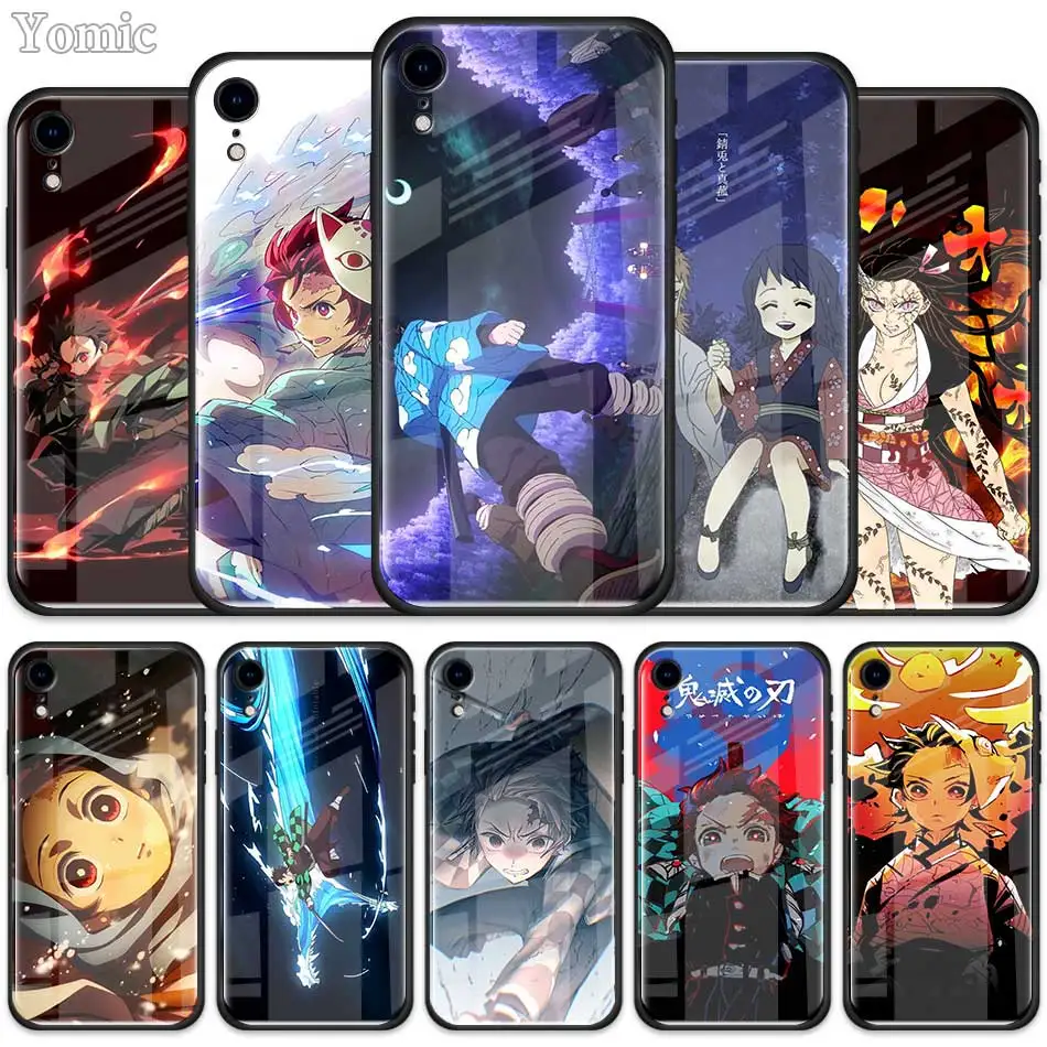 

Anime Demon Slayer Kimetsu no Yaiba Tempered Glass Case for Apple iPhone XR 7 8 6 6S Plus X XS MAX Cell Phone Case Cover