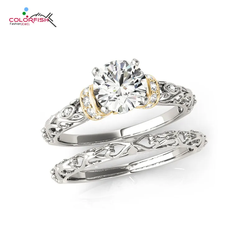 

COLORFISH Round Cut 0.75 Carat Cubic Zirconia Wedding Band Solitaire Engagement Ring Bridal Sets Genuine 925 Sterling Silver