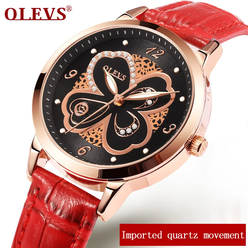 

relogio feminino OLEVS Fashion Women Watches Red Leather Ladies Watch Luxury Butterfly design Waterproof Wristwatch reloj mujer
