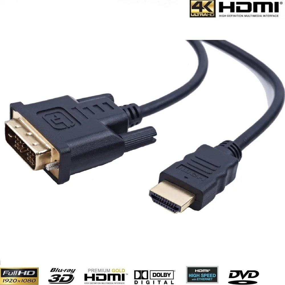 100 шт./лот 6 футов 2 м Кабель HDMI-DVI(позолоченный