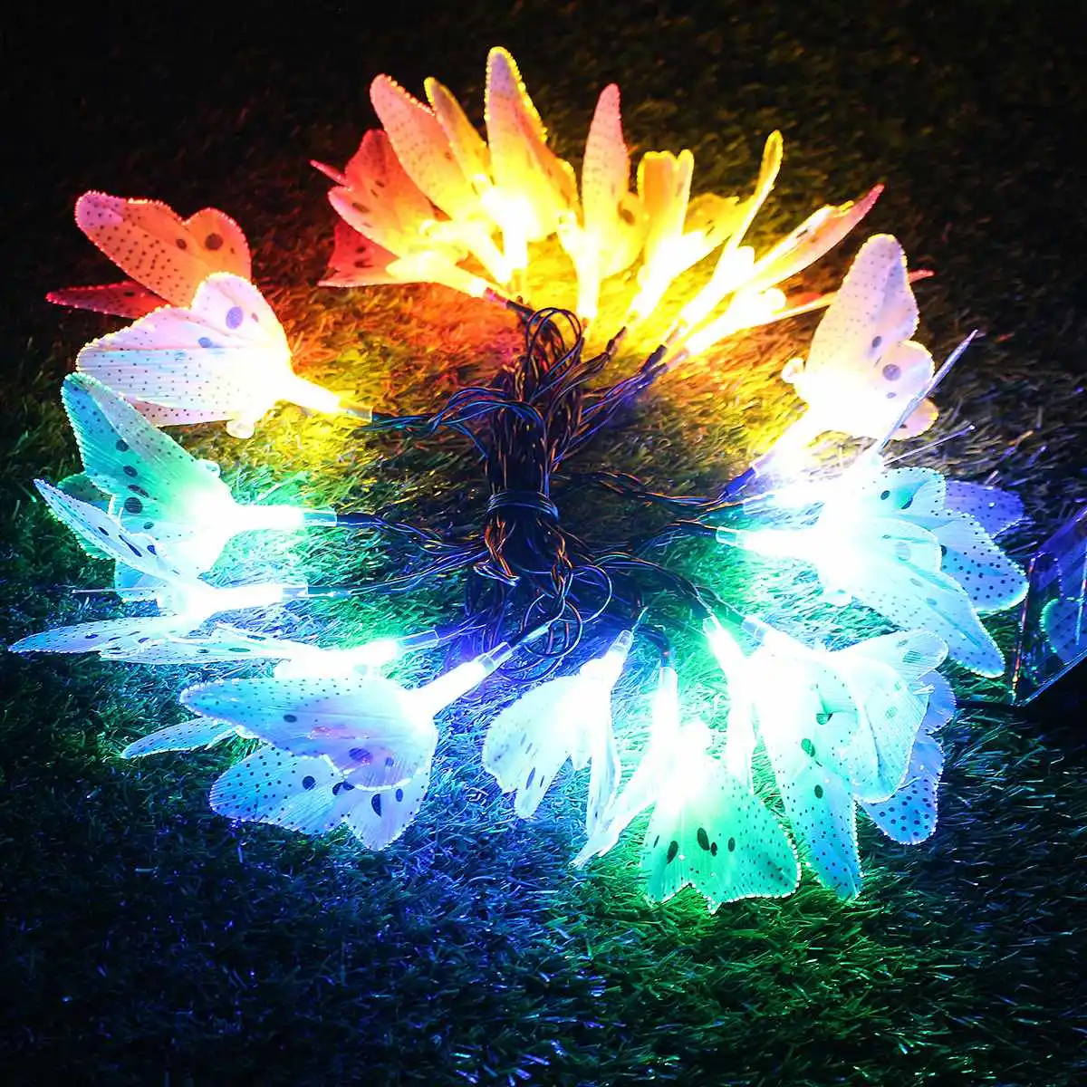 5M Fiber Optic Solar Powered Butterfly 20 LED String Light Garden Patio