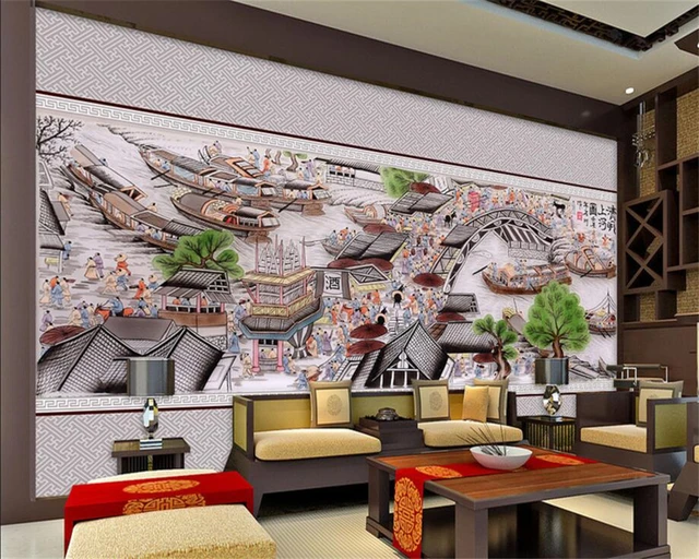 Beibehang Wallpaper Kustom Ching Ming River Peta Penuh Grafik Ruang Beibehang Wallpaper Kustom Ching Ming River Peta Penuh Grafik Ruang Tamu Tv Latar Belakang Dinding