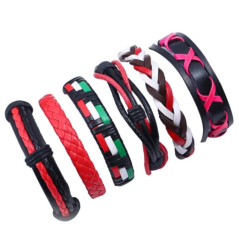 6 шт./компл. красные браслеты мужские кожаные Pulseira Masculina ювелирные изделия шарм