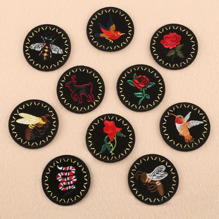 

Popular Rose Flowers Birds Bee Patches For Clothes Iron On Sew On Embroidered Fabric Badges Applique DIY Apparel Accessory