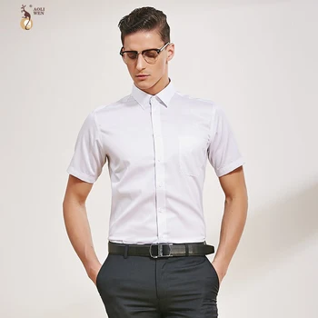 

Aoliwen brand men short sleeve smart casual shirt Twill Business dress shirt for men high quality flannel Summer men's shirt