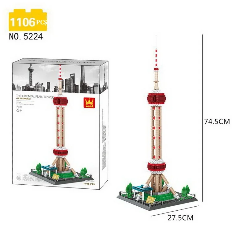 

Wange Blocks Architecture Oriental Pearl Tower Landmark Collection Building Block Fun City Bricks Model Cute Kids Toys Gift 5224