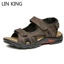 LIN KING/большой размер 48; летние туфли-гладиаторы в римском стиле; мужские сандалии; повседневная обувь из натуральной кожи; мужские уличные водонепроницаемые пляжные сандалии
