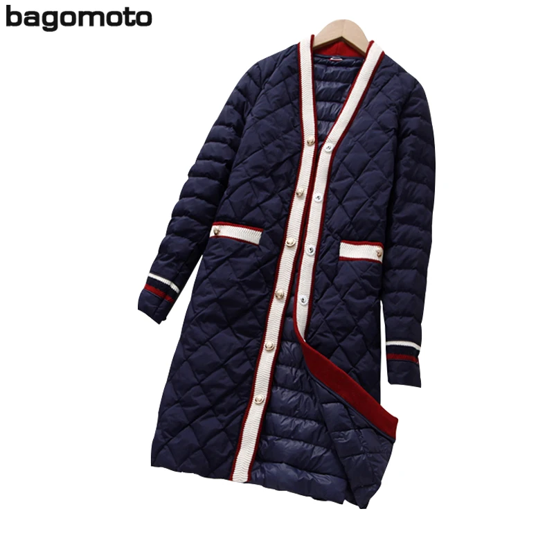 Женская Стеганая куртка в полоску Bagomoto длинная стеганая из тонкого хлопка с v