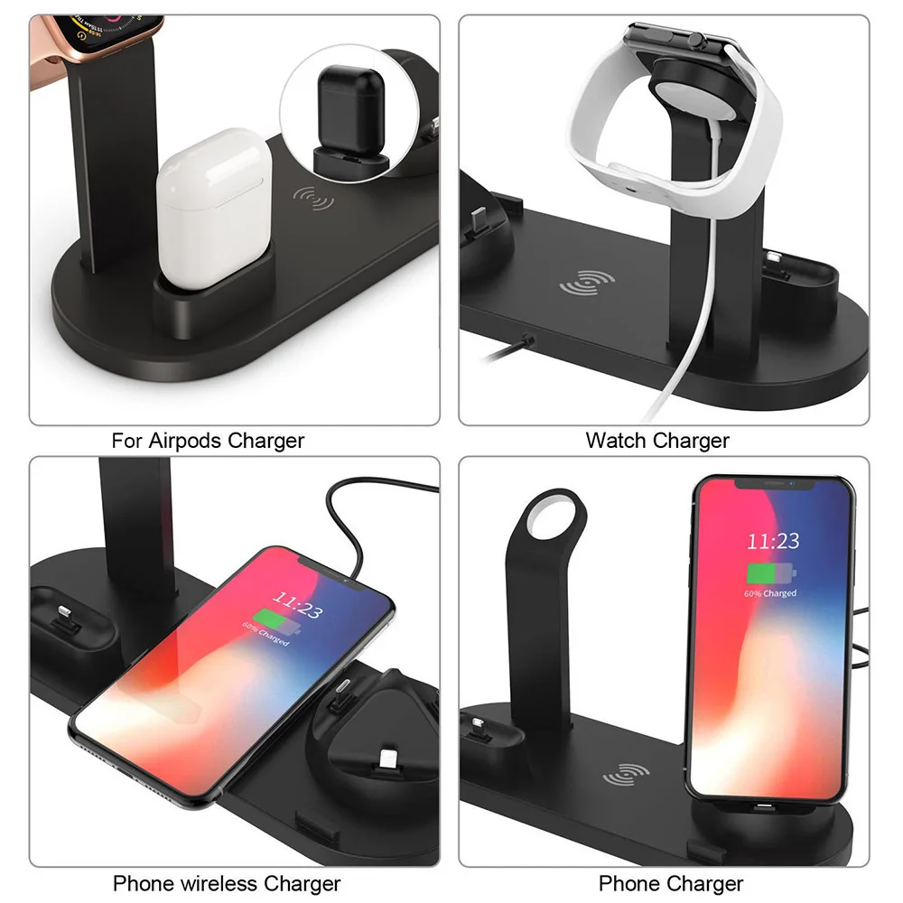 Беспроводное зарядное устройство Qi 10 Вт для iPhone XS XR X 8 Samsung S10 S9 USB Type C 4 в 1 зарядная