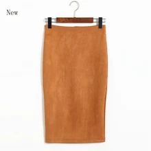 Супер предложения Женская замшевая однотонная женская юбка-карандаш весна осень юбка-карандаш с завышенной талией облегающий разрез длиной до колена Юбки