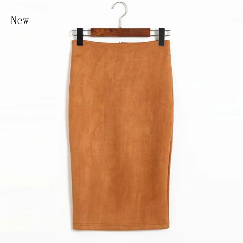 

2018 Super Deals Women Suede Solid Color Pencil Skirt Female Spring Autumn Basic High Waist Bodycon Split Knee Length Skirts
