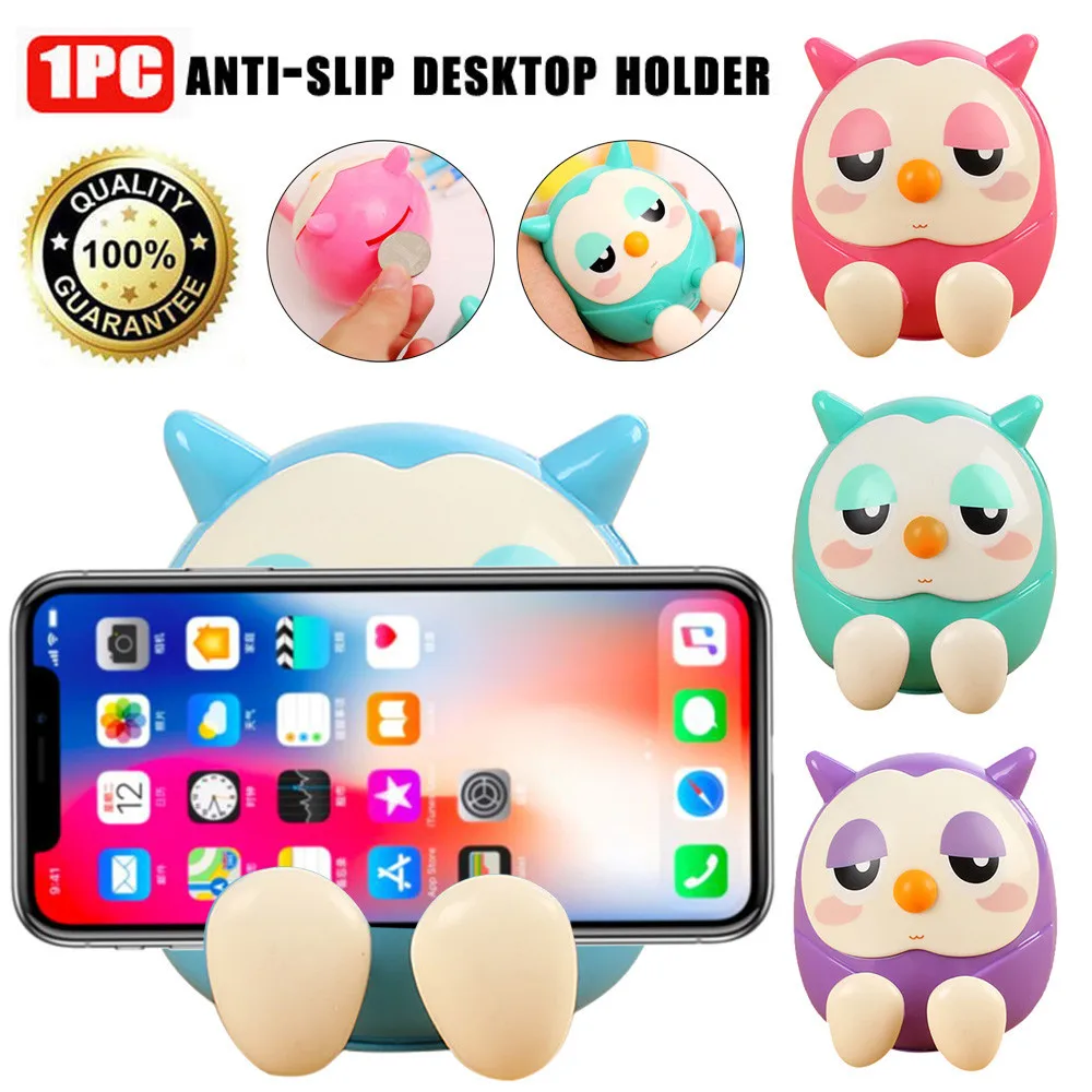 

New Owl Multi-function Piggy Bank Saving Coin Box Phone Stand Holder for Phones Patchwork Color Popsoket For Phone